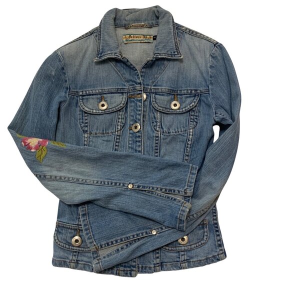 VTG Peacock Embroider Jean Jacket Extra Long Sleeves Y2K Fairygrunge dopamine - Picture 5 of 15